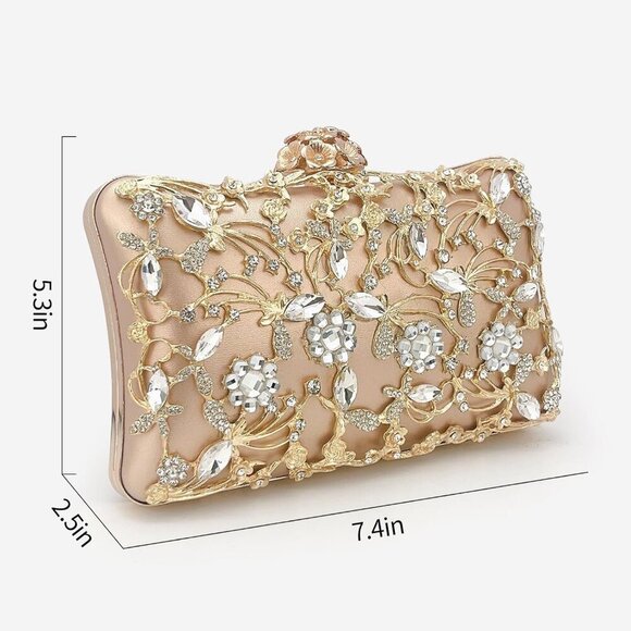 Rhinestone Evening Bag Sparkly Womens Crystal Purse Party Wedding Cocktail Prom - Picture 7 of 8